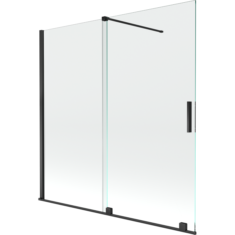 Mexen Velar Duschabtrennung für die Badewanne, 2-flügelig, schiebbar, 160 x 150 cm, transparent, schwarz - 896-160-000-01-70