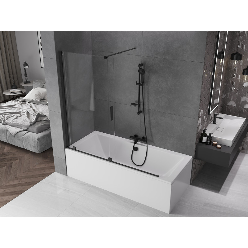 Mexen Velar parawan nawannowy 2-skrzydłowy rozsuwany 160 x 150 cm, transparent, czarny - 896-160-000-01-70