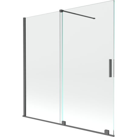 Mexen Velar parete per vasca da bagno con 2 ante scorrevoli 160 x 150 cm, trasparente, grigio canna di fucile spazzolato