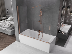 Mexen Velar Badewannenwand 2-flügelig verschiebbar 180 x 150 cm, transparent, gebürstetes Kupfer - 896-180-000-01-65