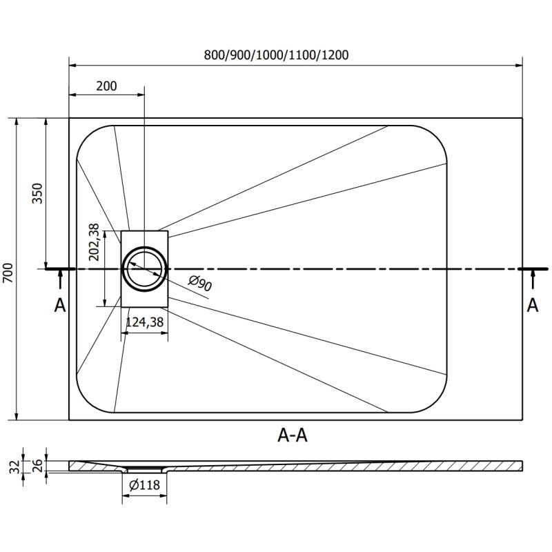 Mexen Hugo ristkülikukujuline dušialus SMC 110 x 70 cm, hall - 42617011