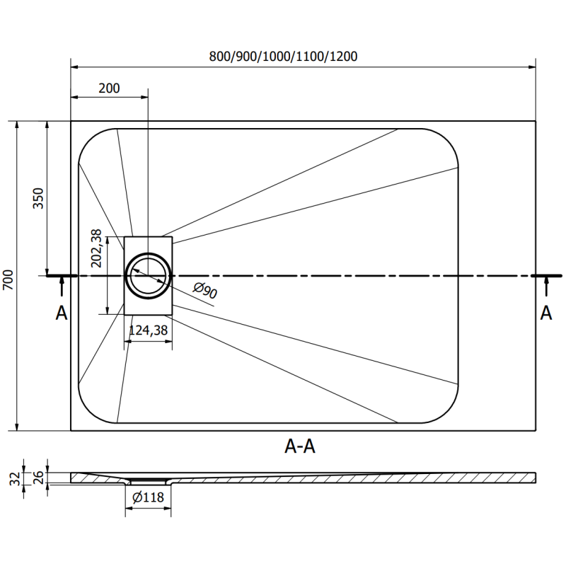 Mexen Hugo suorakulmainen suihkuallas SMC 110 x 70 cm, harmaa - 42617011