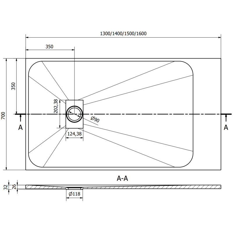 Mexen Hugo rechteckige Duschwanne SMC 150 x 70 cm, grau - 42617015