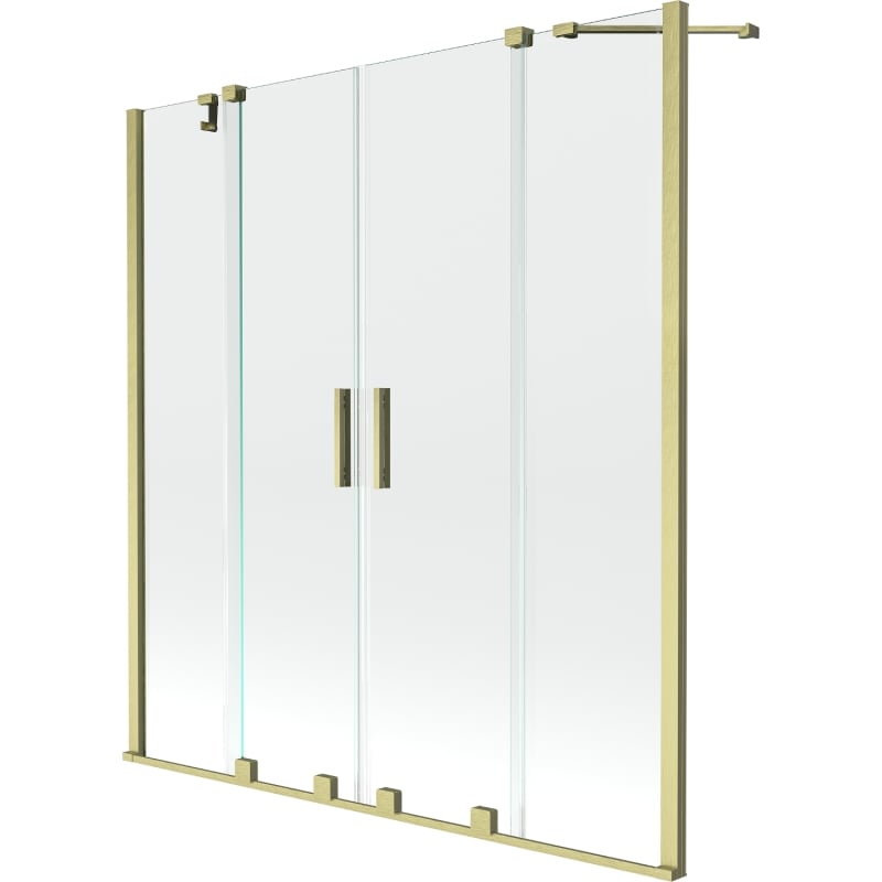 Mexen Velar Duo-Badewannenfaltwand, 2-flügelig, verschiebbar, 160 x 150 cm, transparent, gebürstetes Gold - 896-160-000-02-55