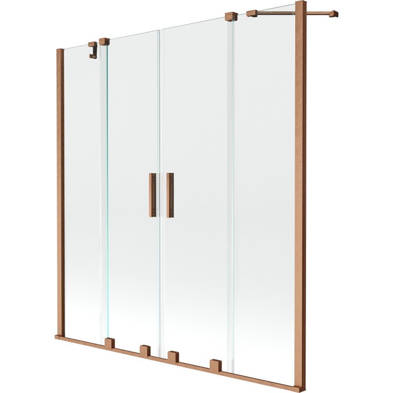 Mexen Velar Duo-Badewannenabtrennung, 2-flügelig, verschiebbar, 160 x 150 cm, transparent, gebürstetes Kupfer