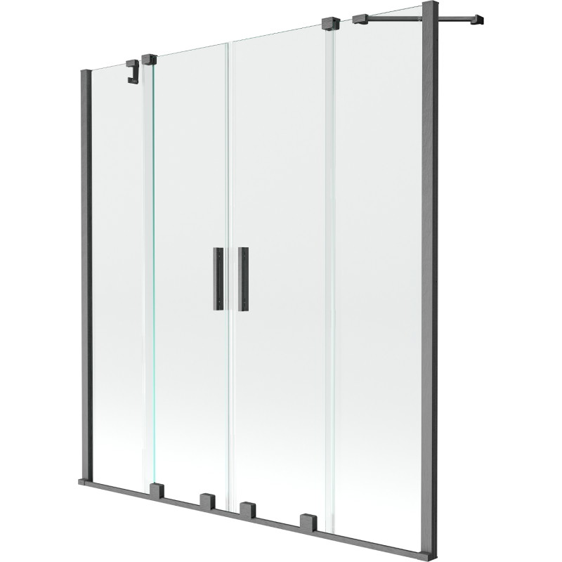 Mexen Velar Duo badwand scherm 2-delig schuifbaar 140 x 150 cm, transparant, geborsteld gun grijs - 896-140-000-02-66