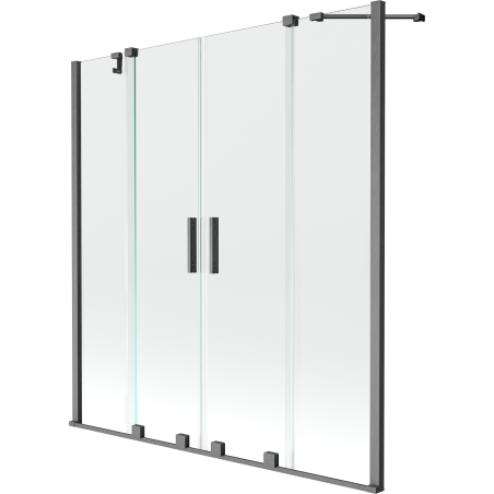 Mexen Velar Duo paravento vasca da bagno a 2 pannelli scorrevoli 140 x 150 cm, trasparente, grigio canna di fucile spazzolato