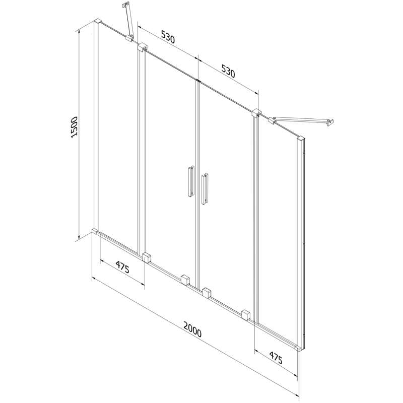Mexen Velar Duo parawan nawannowy 2-skrzydłowy rozsuwany  200 x 150 cm, transparent, chrom - 896-200-000-02-01