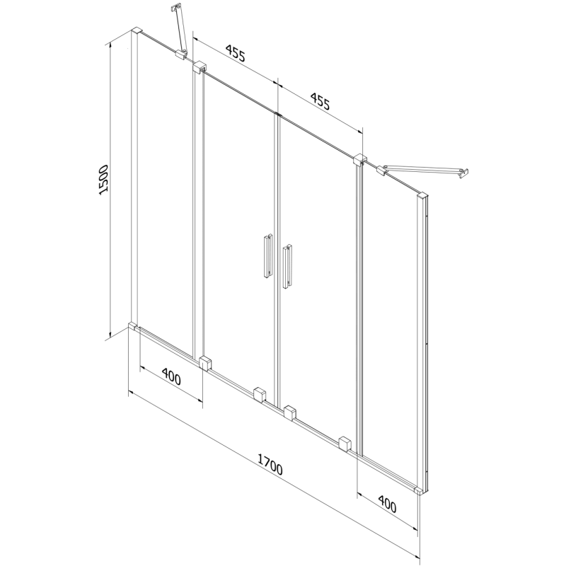 Mexen Velar Duo Badewannenabtrennung 2-flügelig, verschiebbar 170 x 150 cm, transparent, schwarz - 896-170-000-02-70