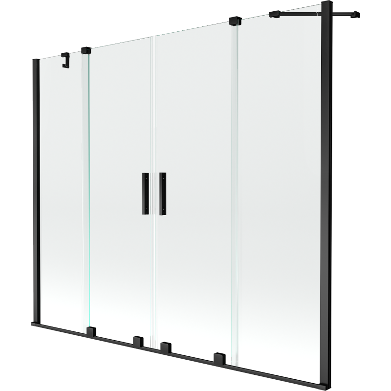 Mexen Velar Duo Badewannen-Abtrennung, 2-flügelig, verschiebbar, 200 x 150 cm, transparent, schwarz - 896-200-000-02-70