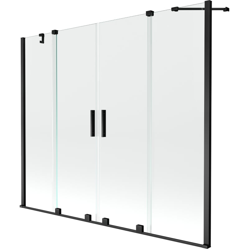 Mexen Velar Duo-Badewannenabtrennung, 2-flügelig, schiebbar, 200 x 150 cm, transparent, schwarz - 896-200-000-02-70