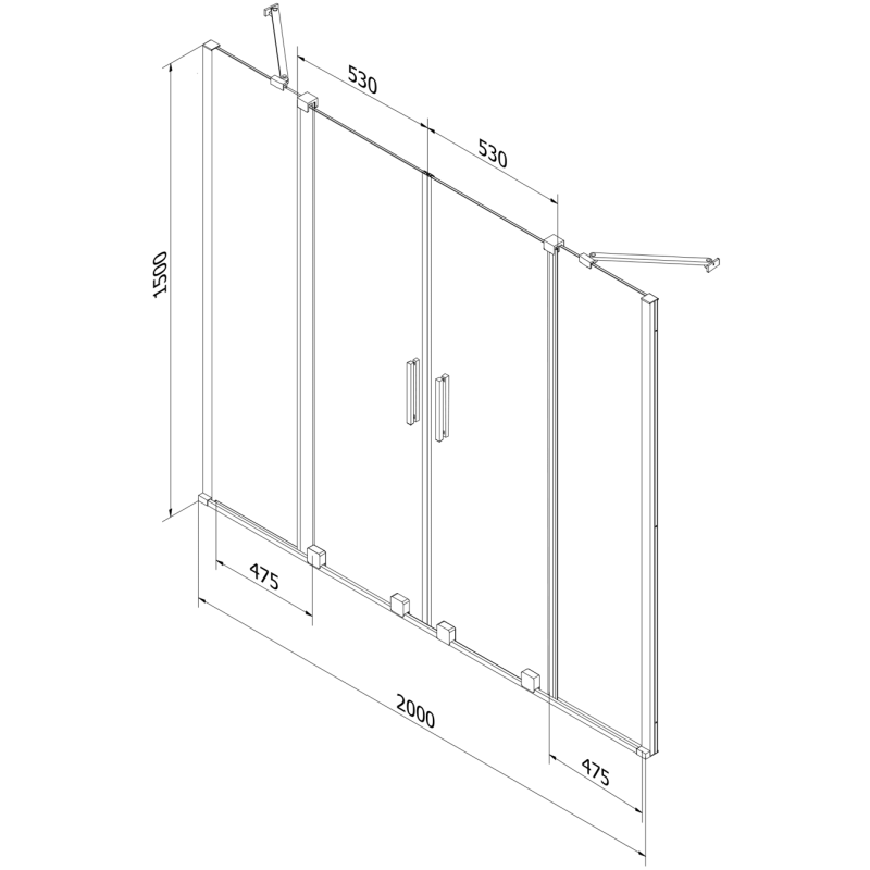 Mexen Velar Duo parawan nawannowy 2-skrzydłowy rozsuwany 200 x 150 cm, transparent, czarny - 896-200-000-02-70