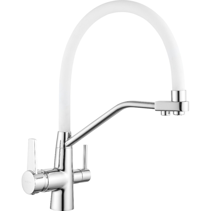 Mexen Duo kitchen faucet, chrome/white - 671701-02