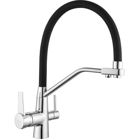 Mexen Duo kitchen faucet, chrome/black - 671701-07