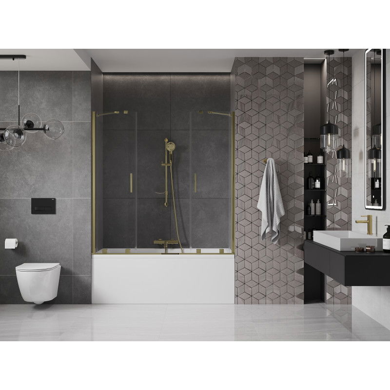 Mexen Velar Duo paravento da vasca da bagno a 2 ante scorrevoli 150 x 150 cm, trasparente, dorato - 896-150-000-02-50