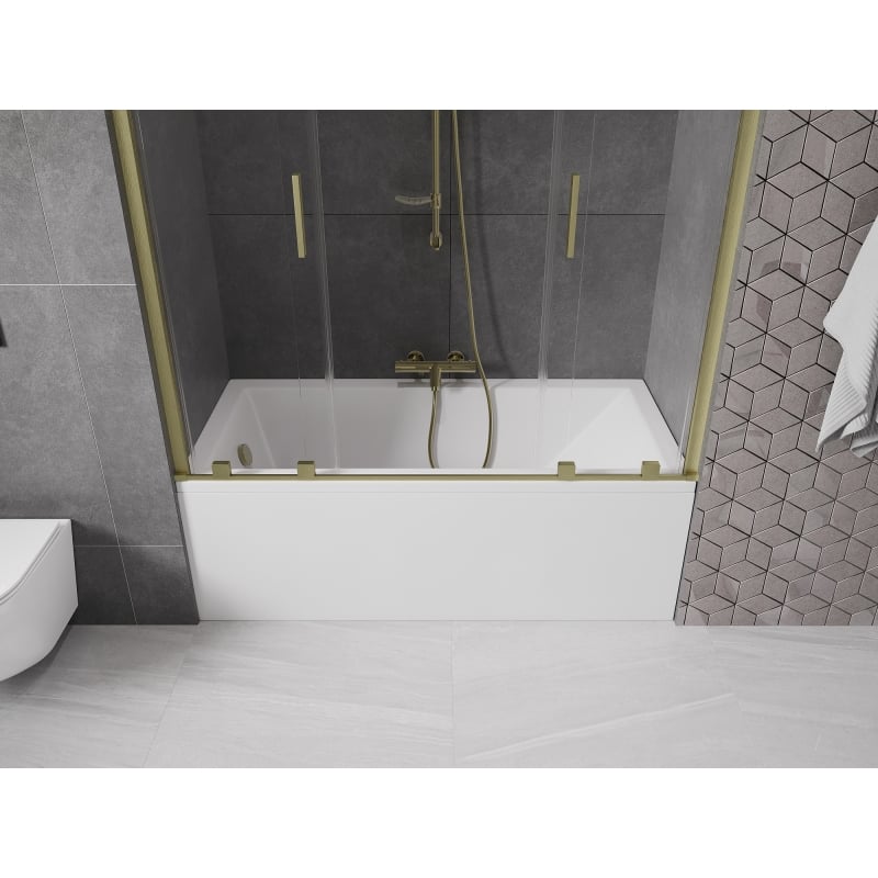 Mexen Velar Duo 2-Panel Sliding Bathtub Screen 150 x 150 cm, Transparent, Brushed Gold - 896-150-000-02-55