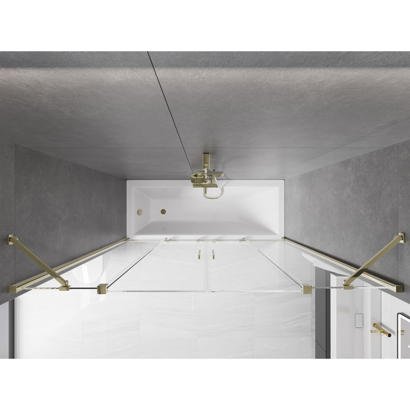 Mexen Velar Duo parawan nawannowy 2-skrzydłowy rozsuwany 180 x 150 cm, transparent, złoty - 896-180-000-02-50