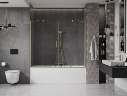 Mexen Velar Duo paratia vasca da bagno 2-ante scorrevole 200 x 150 cm, trasparente, oro spazzolato - 896-200-000-02-55