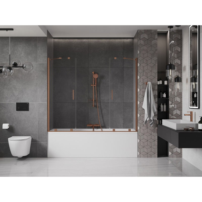 Mexen Velar Duo paravan za kadu, klizni s 2 krila, 170 x 150 cm, proziran, brušena bakrena - 896-170-000-02-65