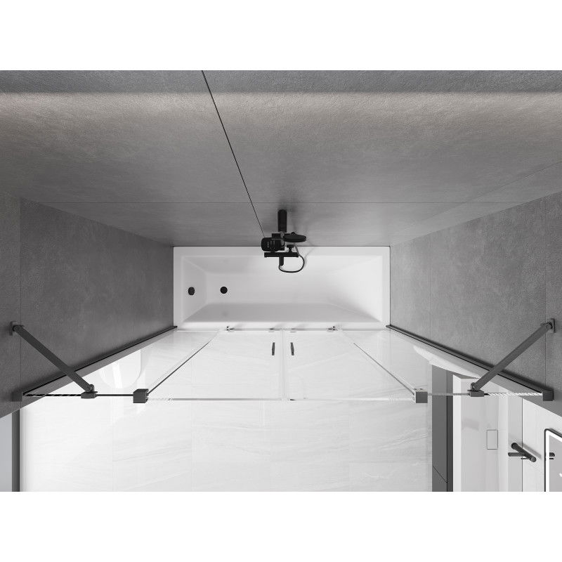 Mexen Velar Duo paratia per vasca da bagno scorrevole a 2 ante 180 x 150 cm, trasparente, grigio canna di fucile spazzolato