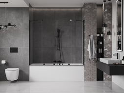Mexen Velar Duo Badewannenabtrennung 2-flügelig, verschiebbar 170 x 150 cm, transparent, schwarz - 896-170-000-02-70