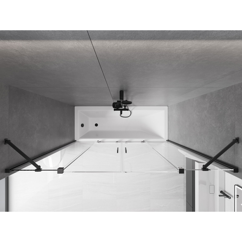Mexen Velar Dúo de mampara de bañera de 2 hojas correderas 180 x 150 cm, transparente, negro - 896-180-000-02-70
