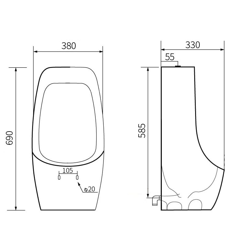 Mexen Oliver wall-hung urinal, matt black - 37016970