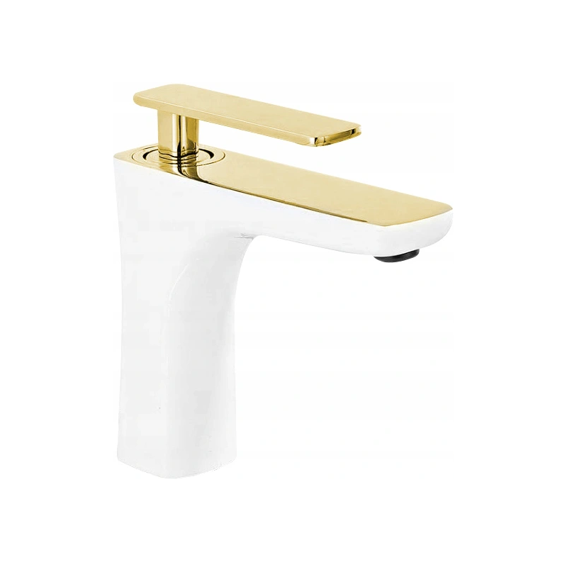 Mexen Indus bathroom sink tap, white/gold - 744600-25