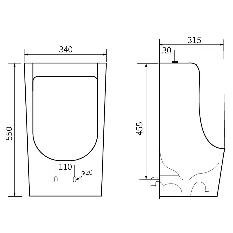 Mexen Nolan wandsmonté Urinal, schwaarz matt - 37065570