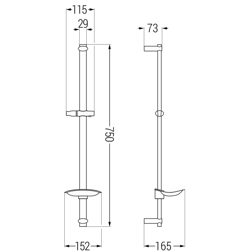 Mexen DB drążek prysznicowy z mydelniczką 75 cm, chrom - 79384-00