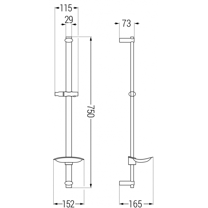Mexen DB Duschstange mit Seifenhalter 75 cm, Chrom - 79384-00