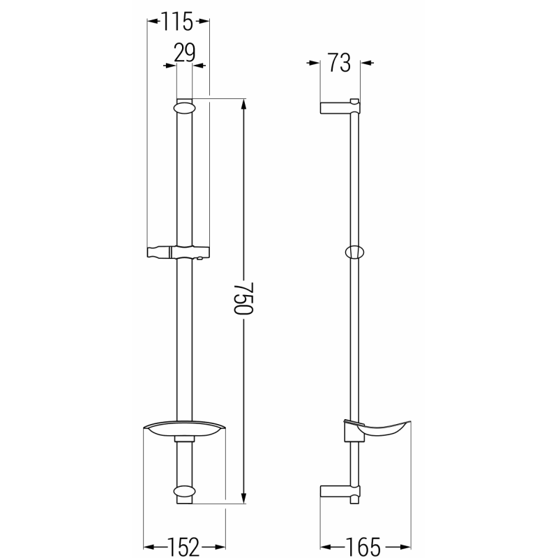 Mexen DB shower rail with soap dish 75 cm, black - 79384-70