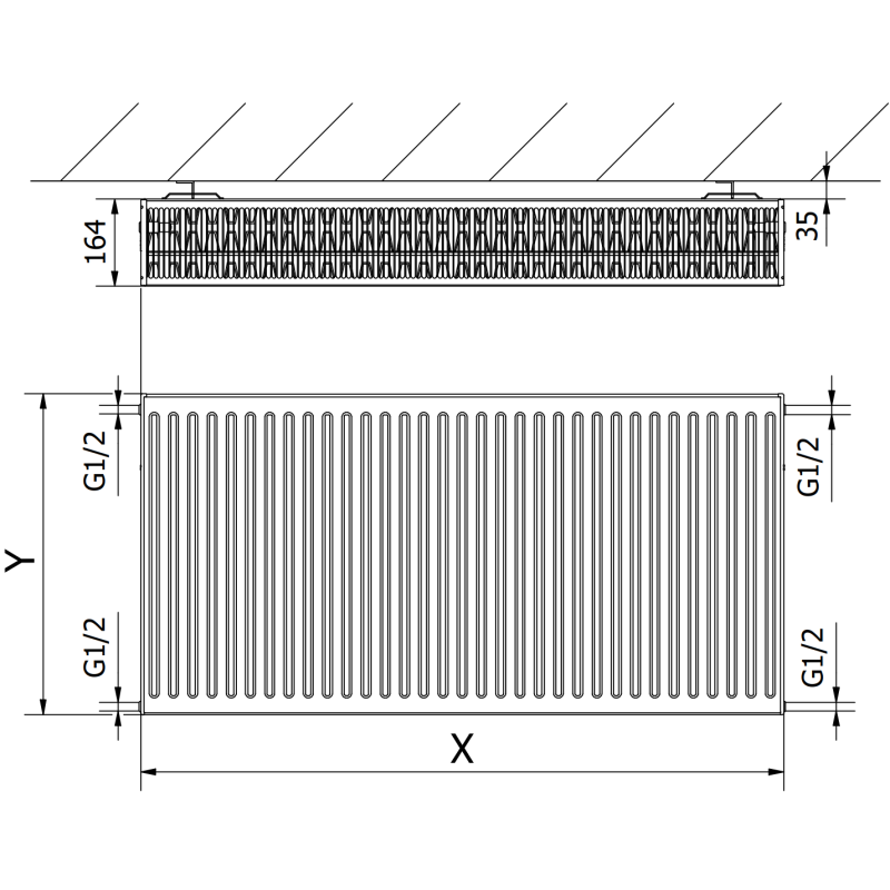 Mexen C33 radiateur à plaque 400 x 2000 mm, raccordement latéral, 3378 W, blanc - W433-040-200-00
