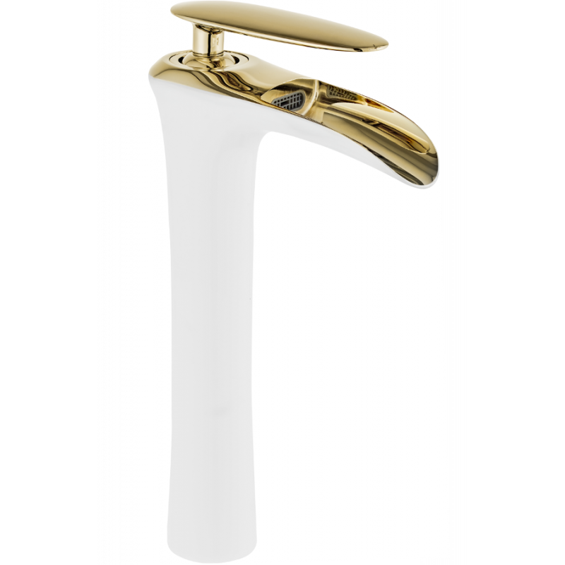 Mexen Lyra grifo de lavabo alto, blanco/dorado - 745310-25