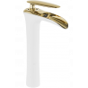 Mexen Lyra grifo de lavabo alto, blanco/dorado - 745310-25