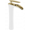 Mexen Lyra hoge wastafelkraan, wit/goud - 745310-25