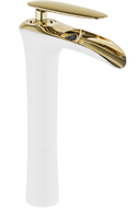 Mexen Lyra rubinetto lavabo alto, bianco/oro - 745310-25