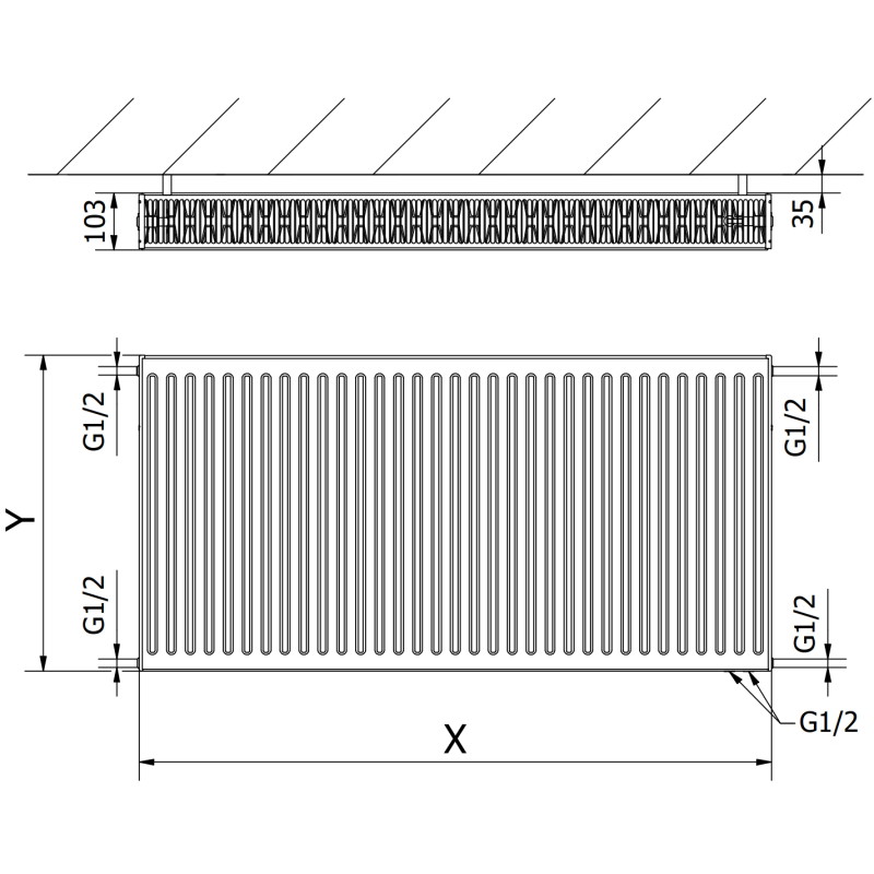 Mexen CV22 paneelradiaator 300 x 1500 mm, alumine ühendus, 1400 W, valge - W622-030-150-00