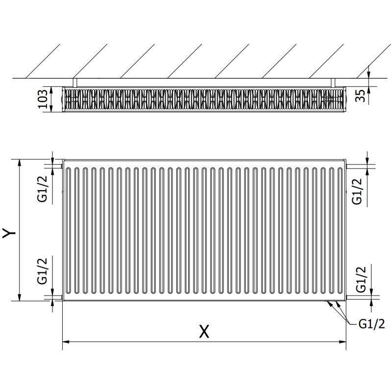 Mexen CV22 ploščatni radiator 400 x 1300 mm, spodnje priključitev, 1541 W, bela - W622-040-130-00