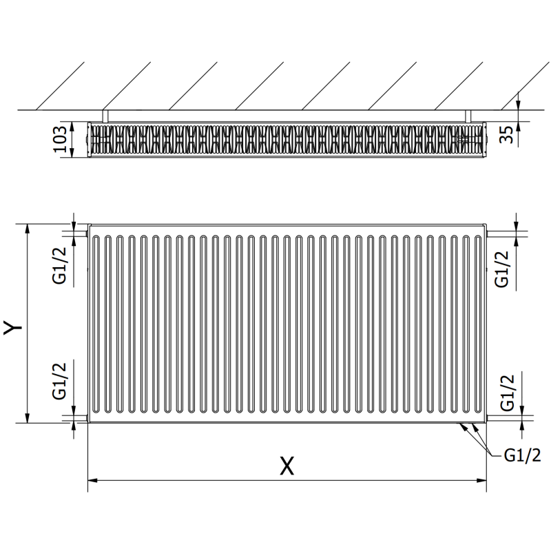 Mexen CV22 grzejnik płytowy 400 x 2400 mm, podłączenie dolne, 2845 W, biały - W622-040-240-00