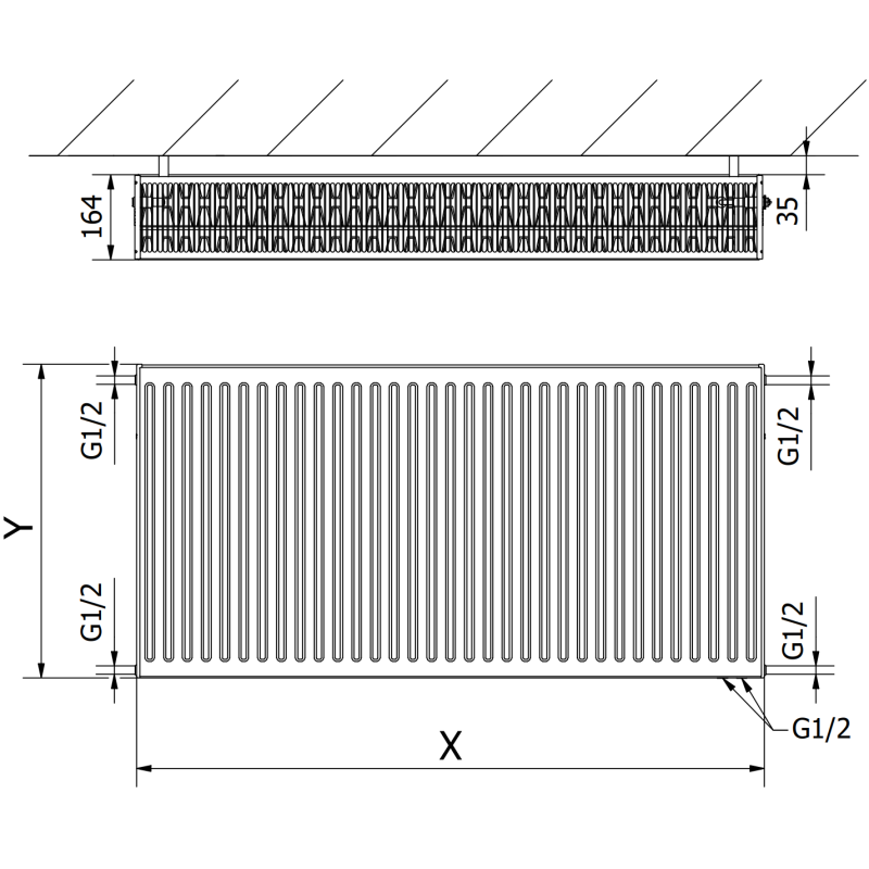 Mexen CV33 καλοριφέρ πλακοστρωμένο 900 x 2000 mm, κάτω σύνδεση, 6364 W, λευκό
