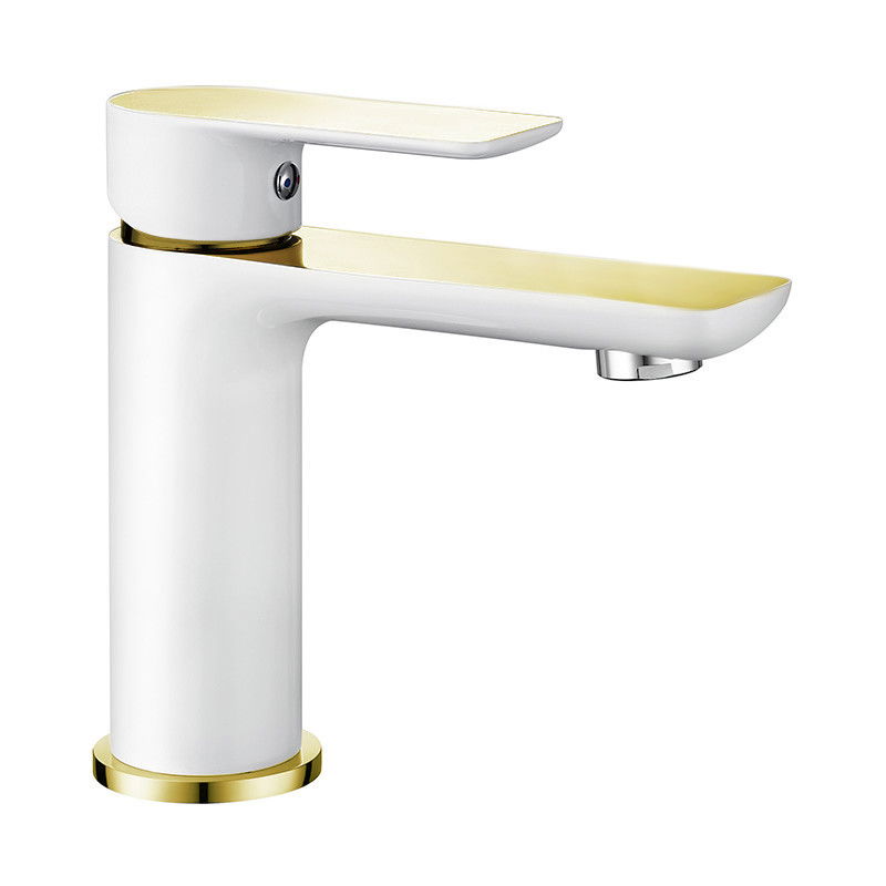 Mexen Alfa rubinetto lavabo, bianco/oro - 745700-25