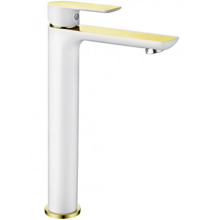 Mexen Alfa hoge wastafelkraan, wit/goud - 745710-25