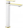 Mexen Alfa hoge wastafelkraan, wit/goud - 745710-25