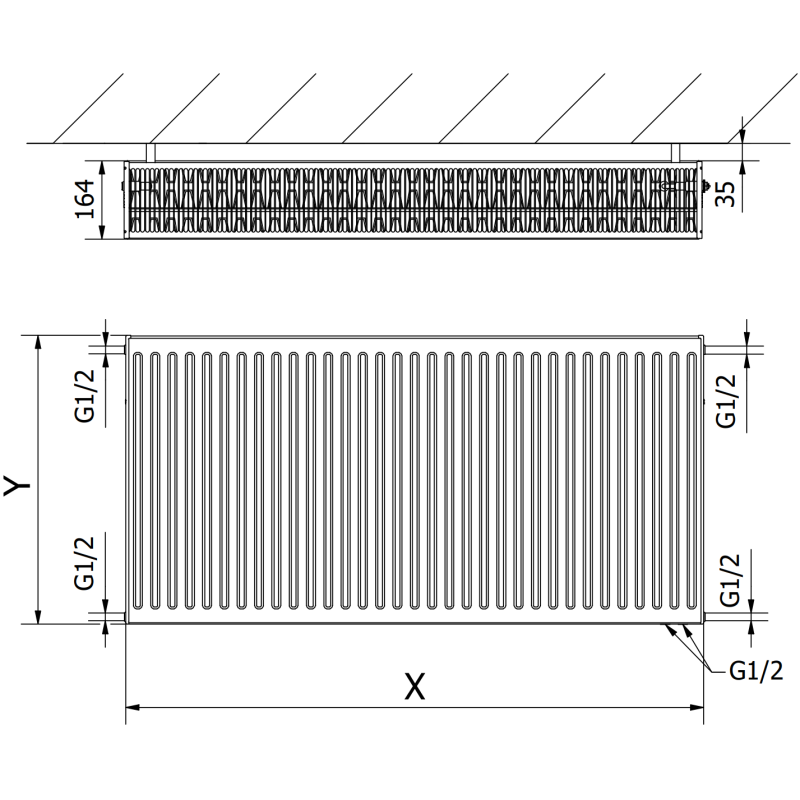 Mexen CV33 radiador plano 600 x 1400 mm, ligação inferior, 3268 W, branco - W633-060-140-00