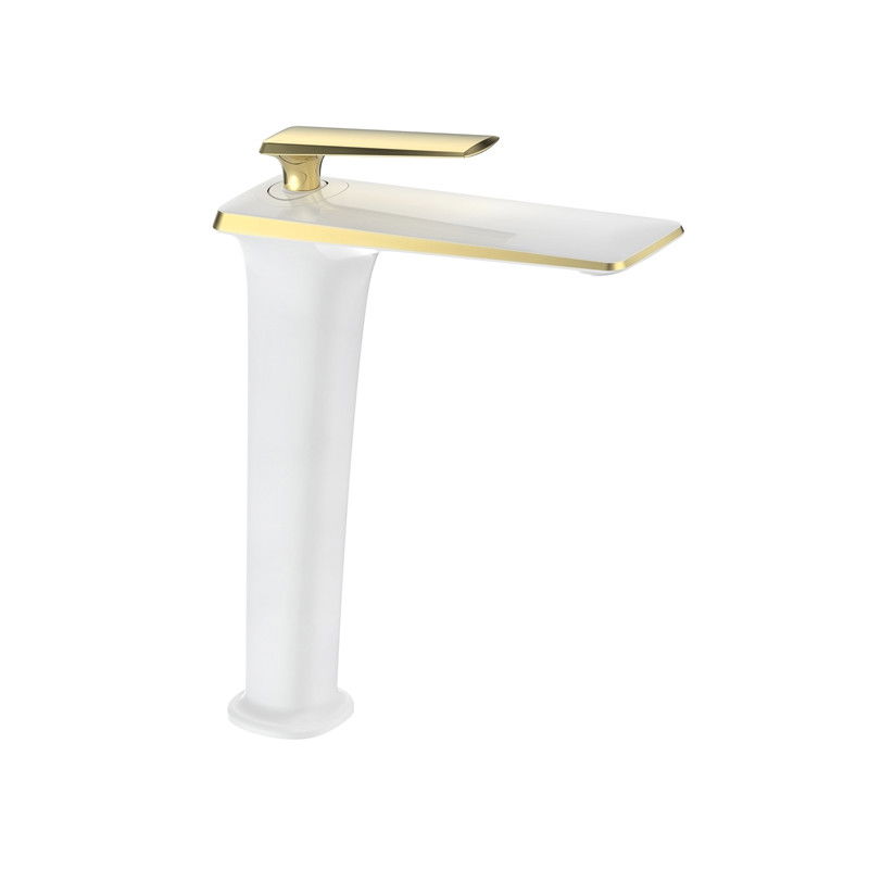 Mexen Purus grifo de lavabo alto, blanco/dorado - 745810-25