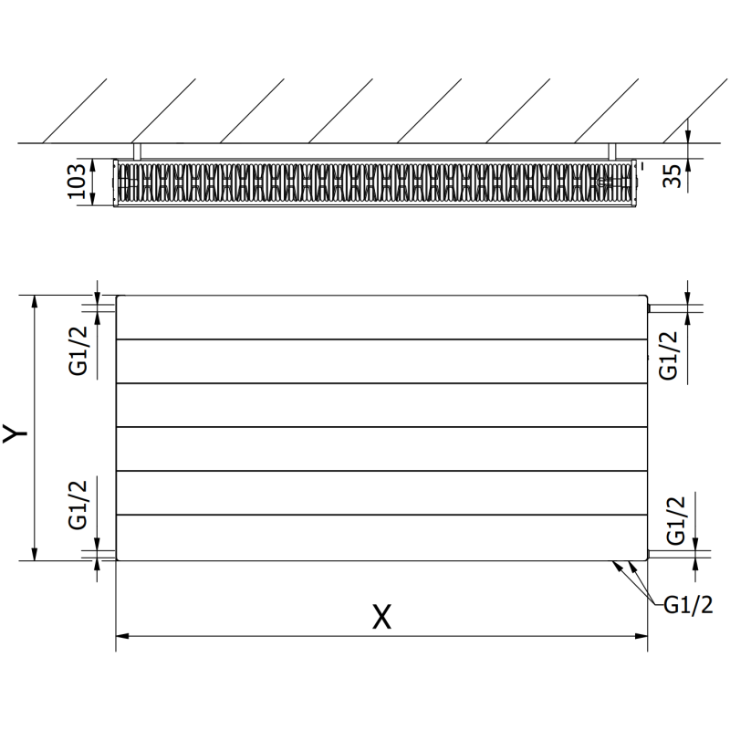 Mexen Line CVL22 plaatradiator 300 x 1500 mm, onderste aansluiting, 1351 W, wit - W622L-030-150-00