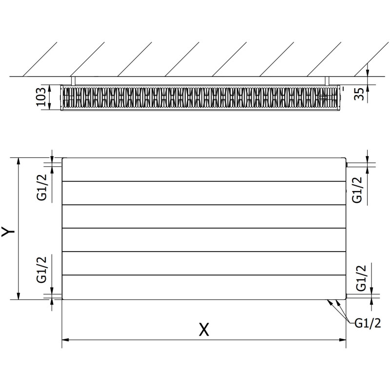 Mexen CVL22 Plattenheizkörper Line 500 x 2000 mm, unterer Anschluss, 2729 W, weiß - W622L-050-200-00