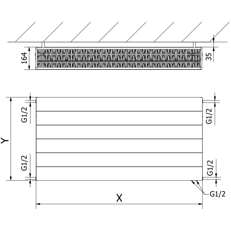 Mexen Line CVL33 radiador de panel 500 x 1200 mm, conexión inferior, 2281 W, blanco - W633L-050-120-00