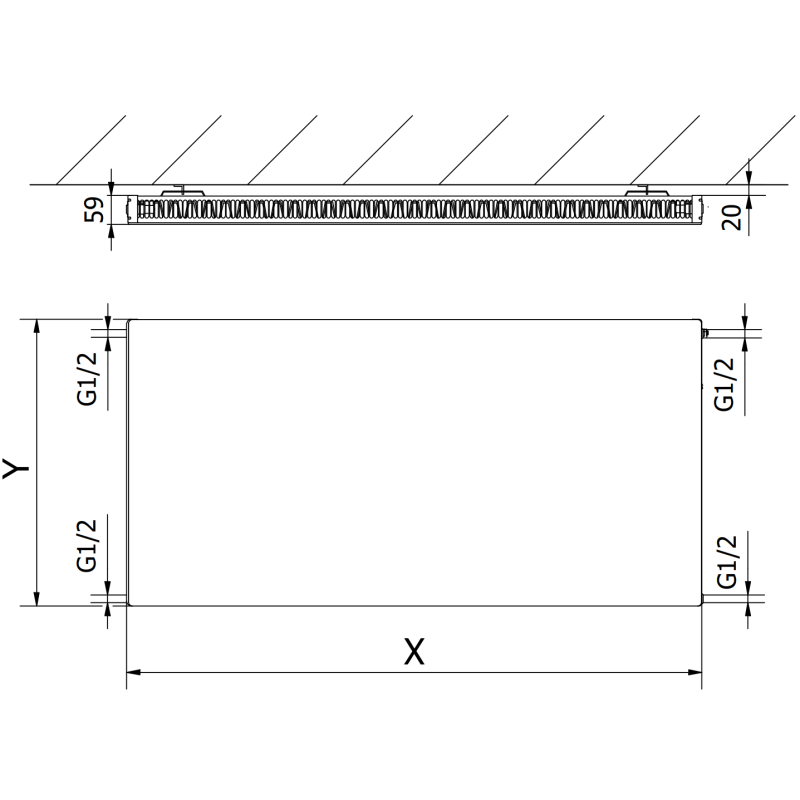 Mexen Flat CF11 panel radiator 600 x 2000 mm, side connection, 1567 W, white - W411F-060-200-00